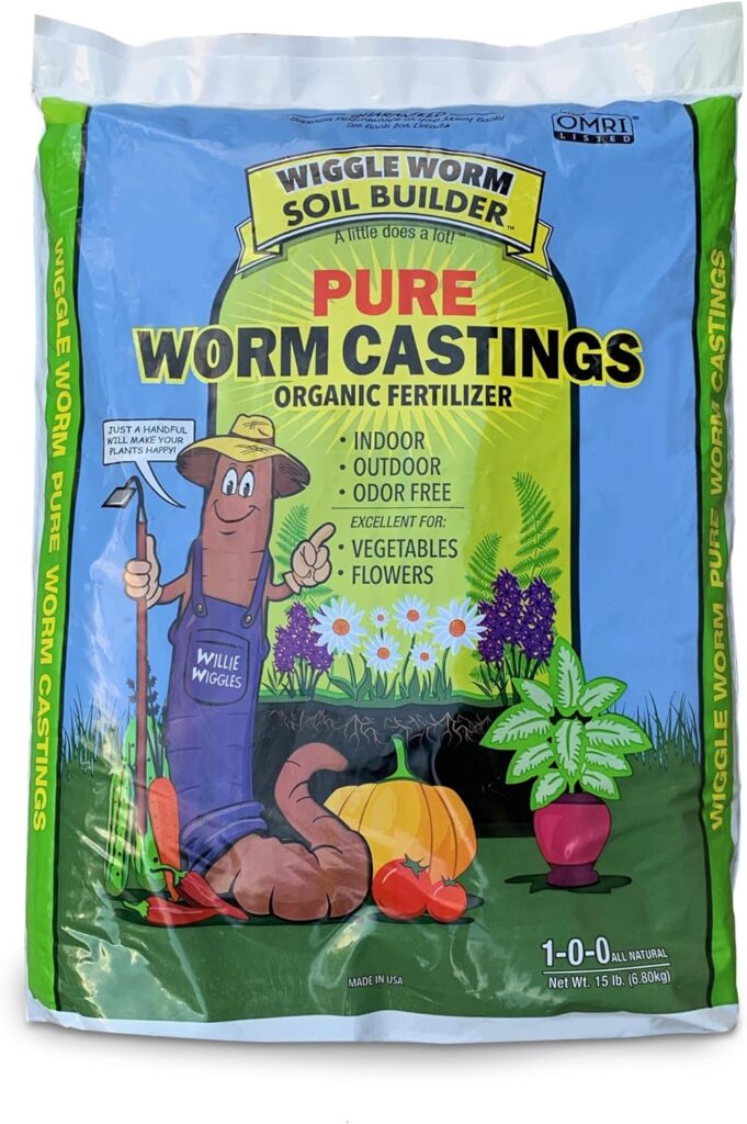 100% Pure Organic Worm Castings Fertilizer, 15-Pounds - Improves Soil Fertility and Aeration for Houseplants, Vegetables, Gardens, and More – OMRI-Listed and Mineral-Dense