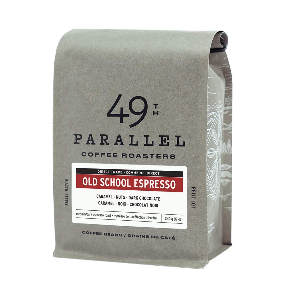 49th Parallel Coffee Roasters – Old School Espresso Whole Beans – Gourmet Coffee - Medium/Dark Roast Coffee, 12oz