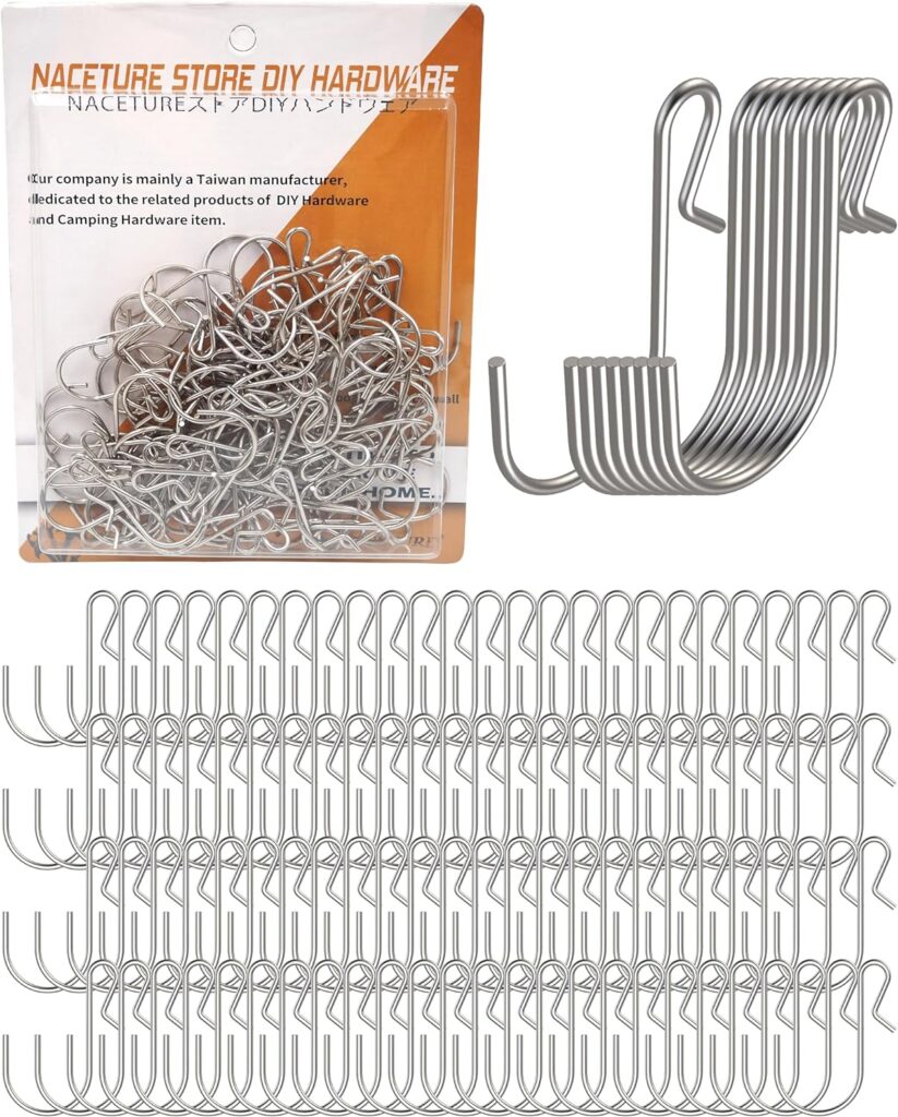 NACETURE 100 Pack Small Metal S Hooks Stainless Steel Wire Hooks